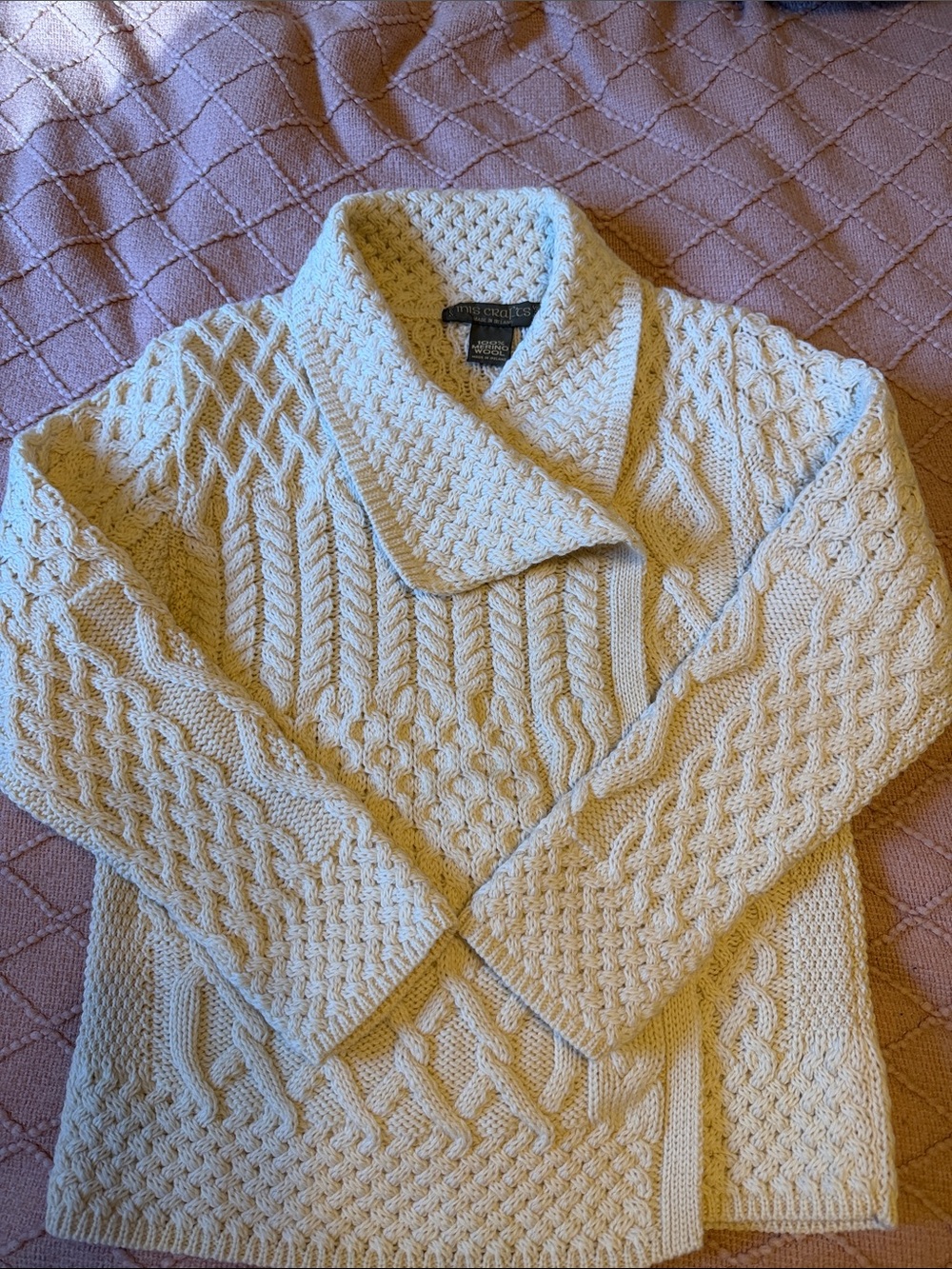 Cream Cable Knit Shawl-Collar Sweater